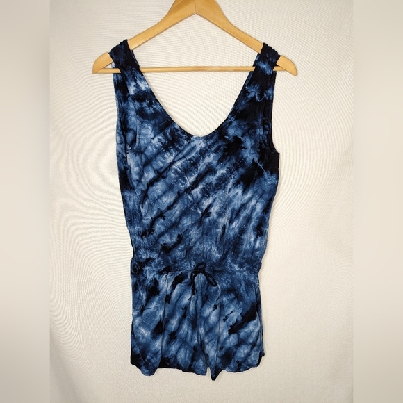 Sevengate Blue Tie Dye Shorts Romper Tie Waist Size Medium Pockets - Picture 1 of 11